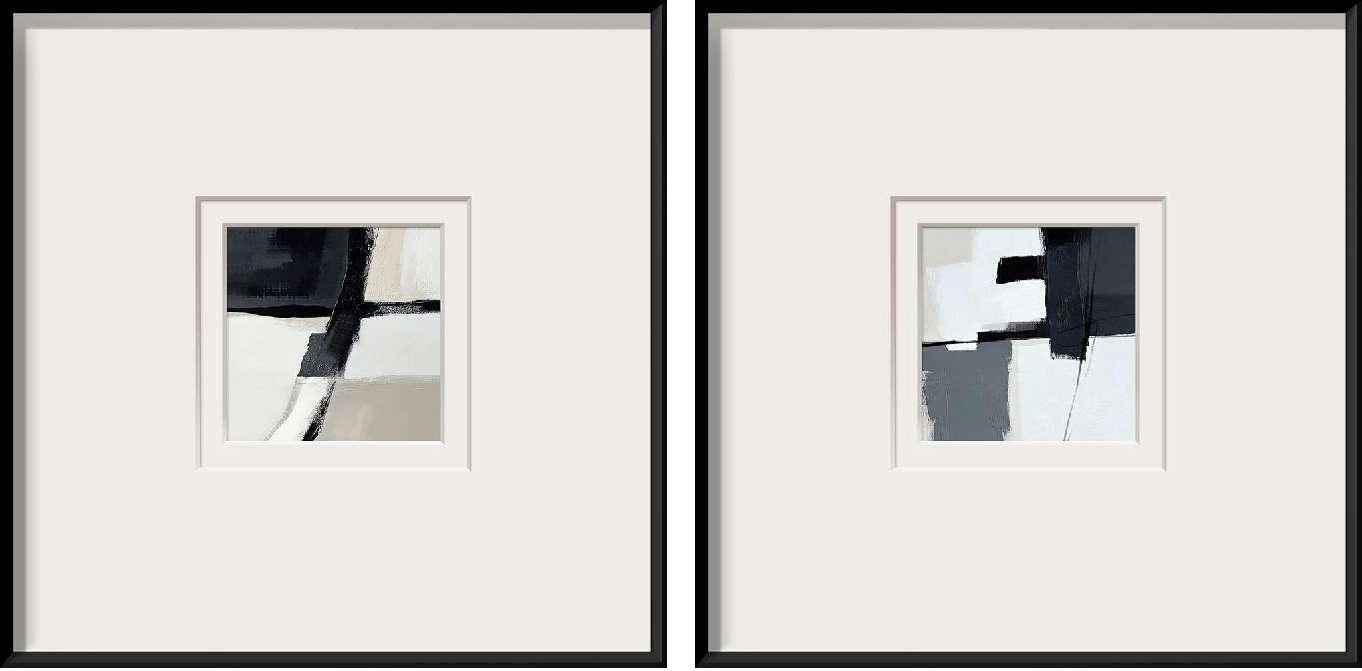 Mono Brush Duo — black-white-grey gestural pair, double-matted