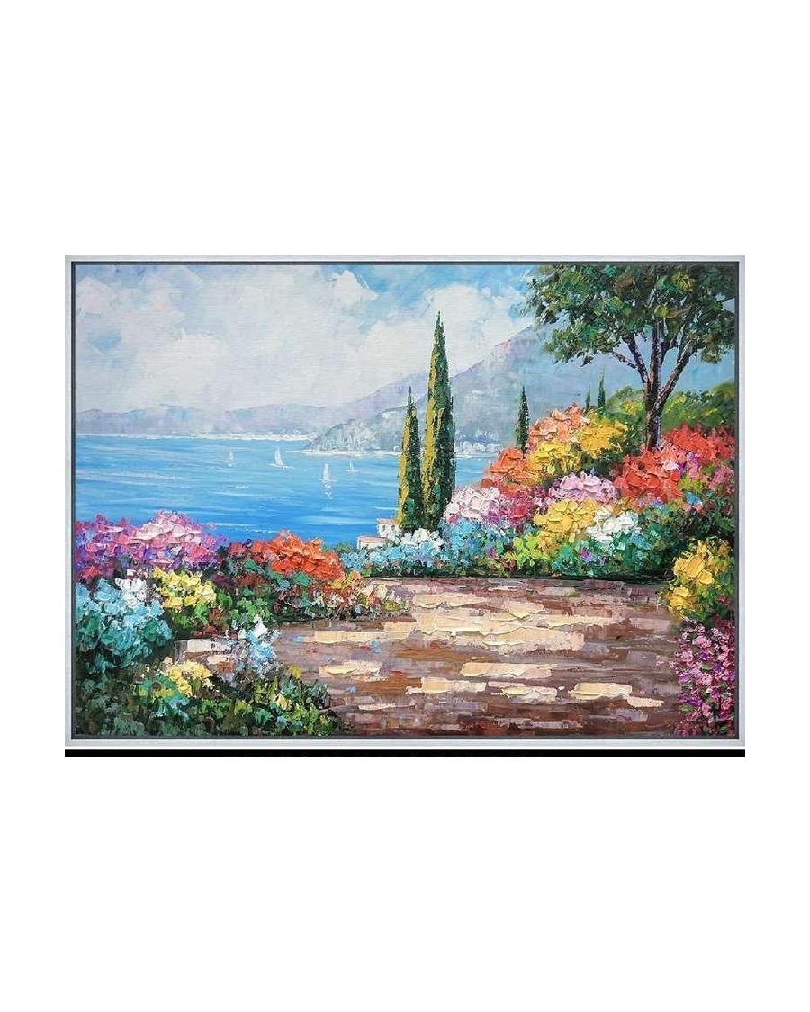 Riviera Terrace — Mediterranean terrace with olive pots, hand-painted