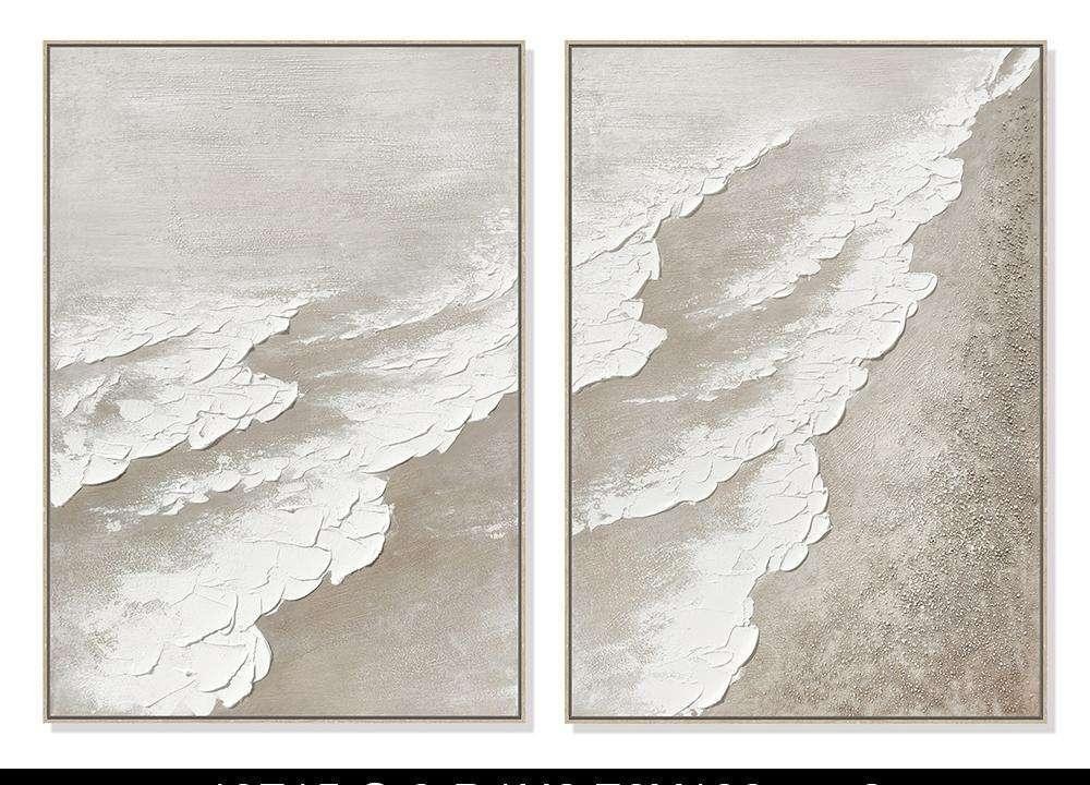 Tidal Breath Diptych — pure hand-painted coastal wave set of 2, rock-paste texture